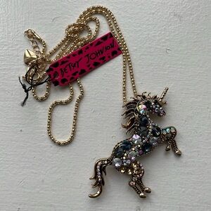 NWT Betsey Johnson Rhinestone UNICORN Necklace Brooch LARGE